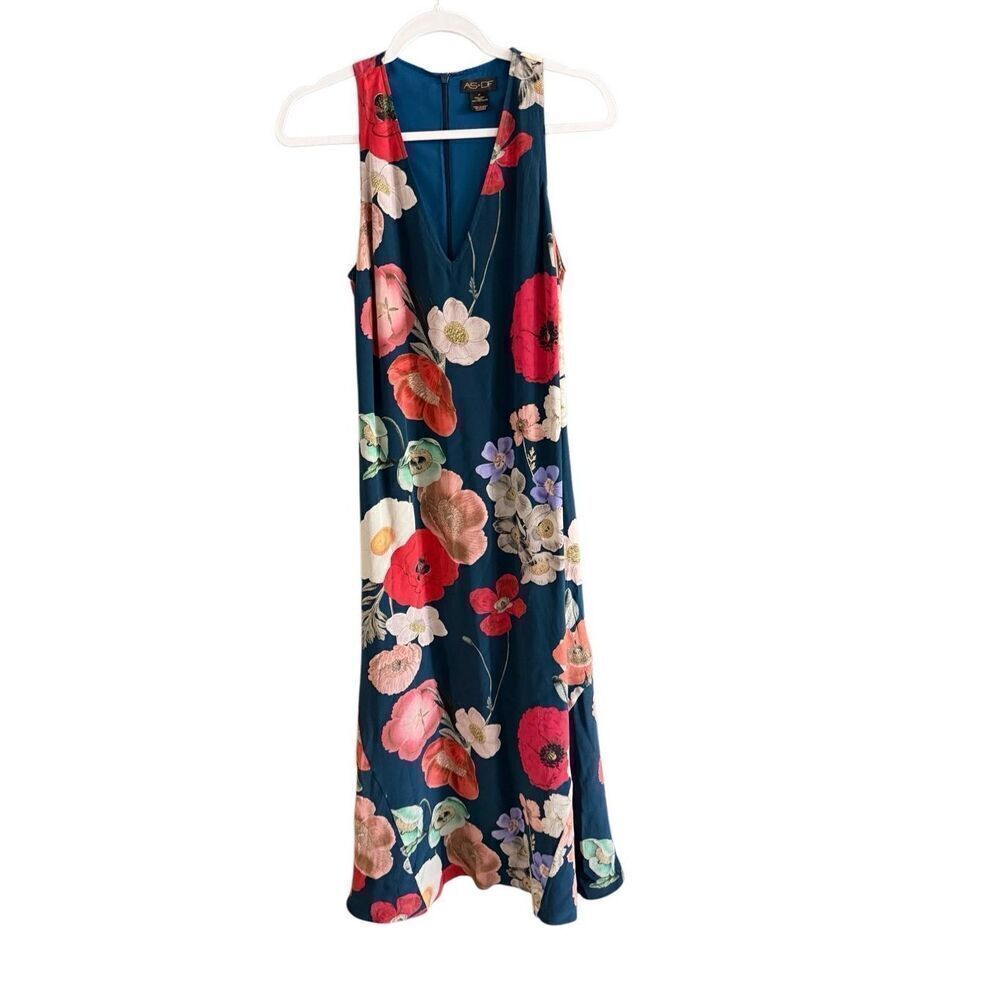 AsbyDF Womens Field Of Poppies Print Silk Juliet Maxi Dress Size Medium - Picture 9 of 16